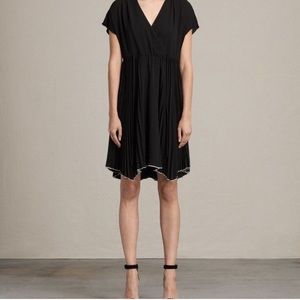 All Saints  Black Faux Wrap Pleated Skirt Dress M